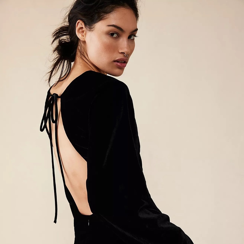 NWT Free People Chelsey mini velvet dress black size XS